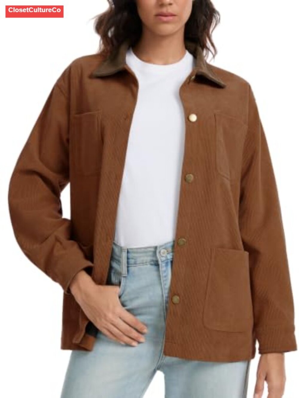 Corduroy Barn Jacket Button Down Cotton Coat with Pockets